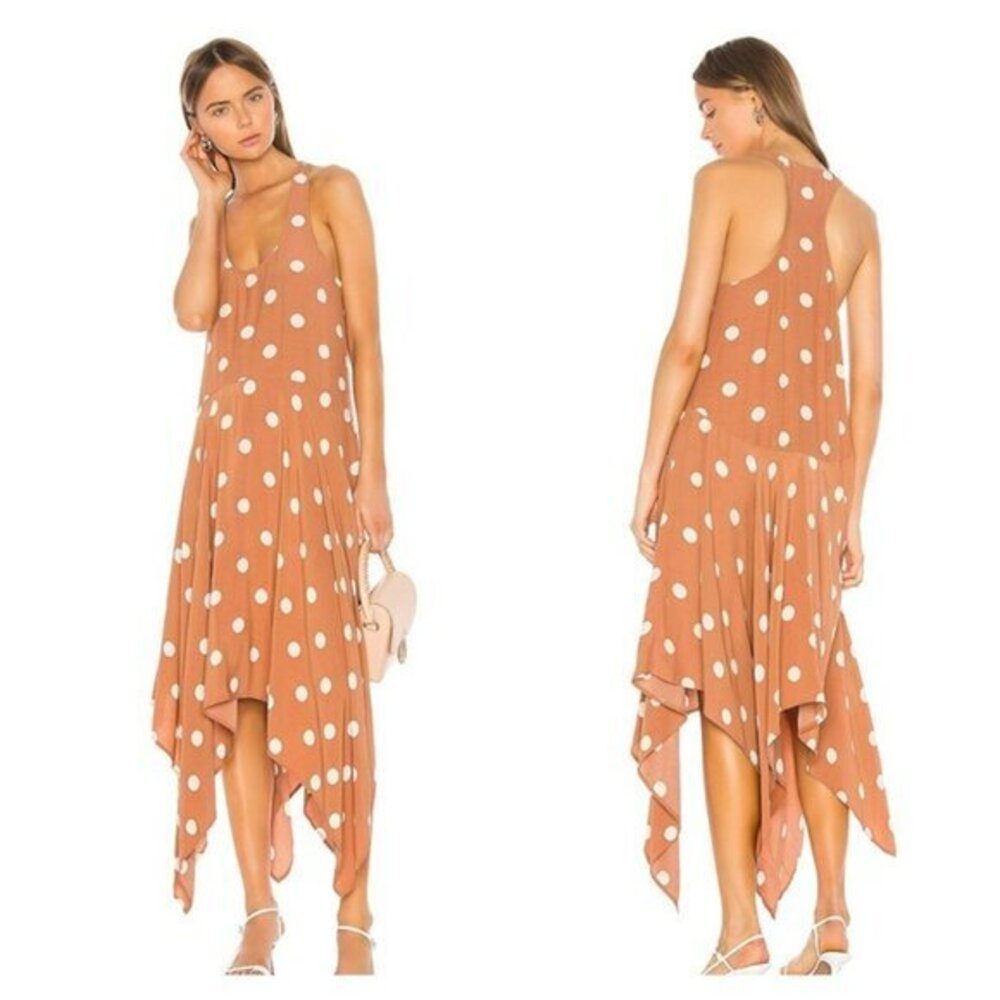 L'Academie The Leona Midi Dress Rust & Ivory Dot